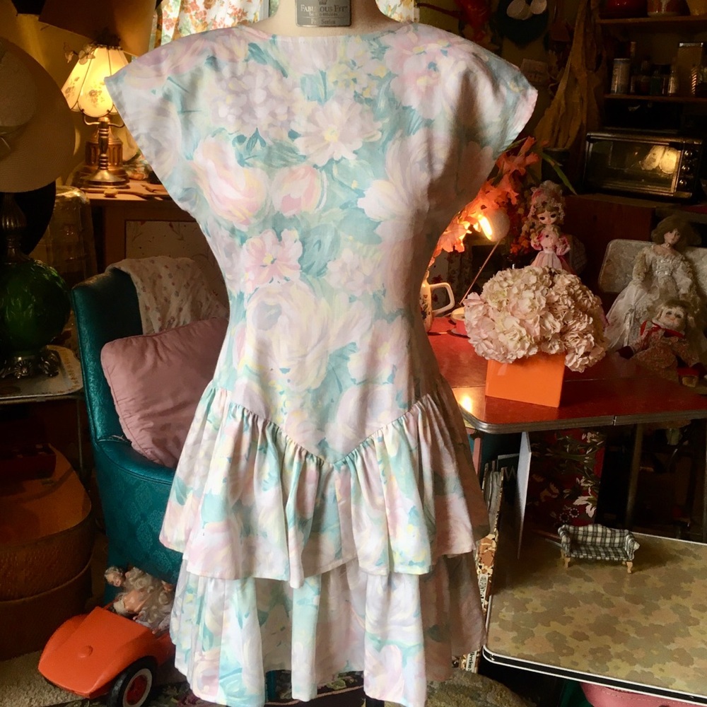 1980s floral pastel dress